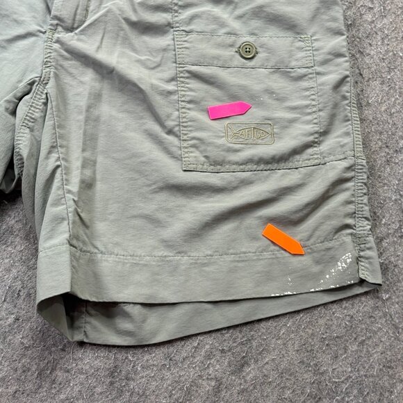 AFTCO Shorts Men 32 Green Nylon Cargo Elastic 8" M01 Original Fishing b118 - Picture 4 of 14